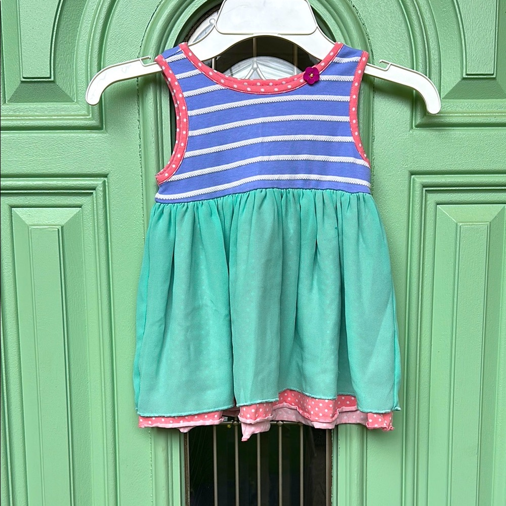 Striped Blue and Green Sleeveless Dress